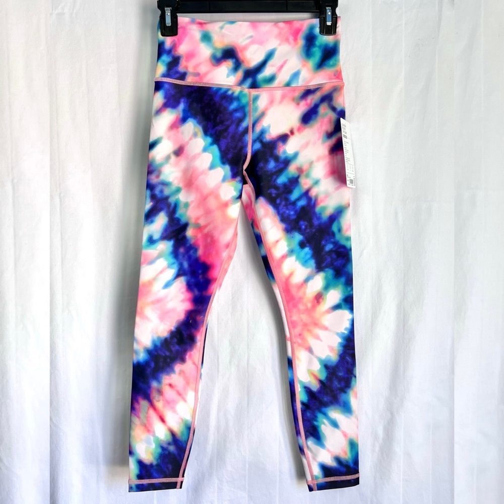 Athleta 7/8 Leggings, pink and blue tie-dye, size XS